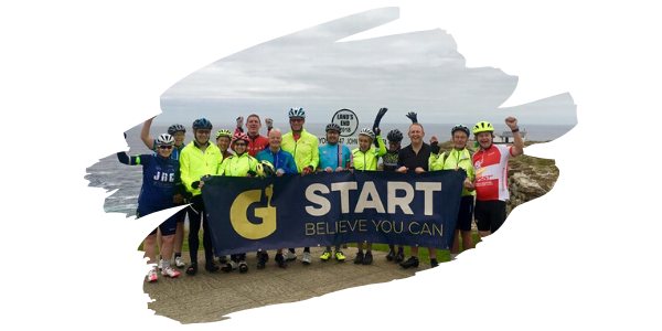 Participants on the start of their Land's End to John O'groats cycle